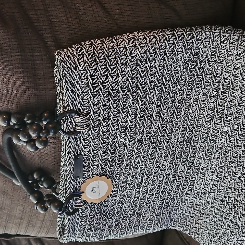Daisy Crochet By Anna Handmade  TOTE BAG Black And White Limited Edition